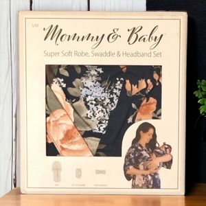 Mommy and baby matching robe, swaddle blanket and headband